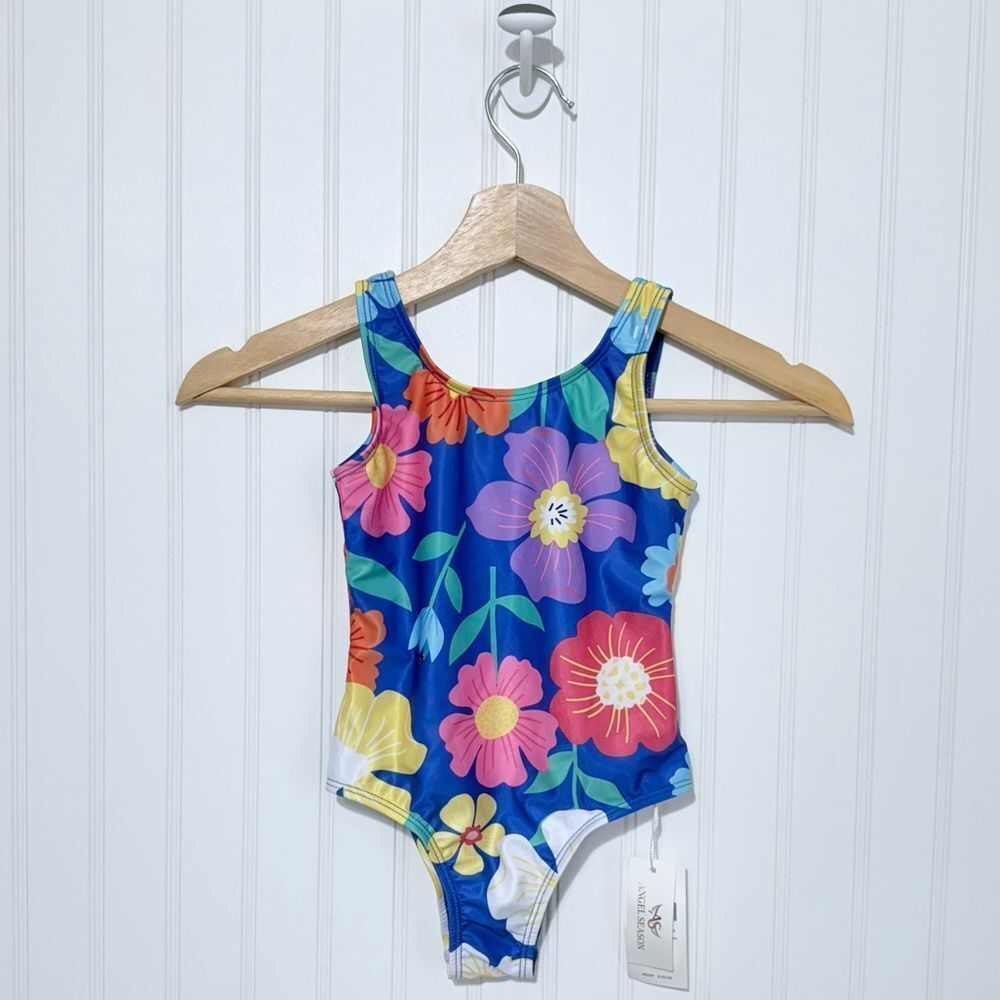 Angel Season Beach Pool Colorful Floral Kids Swimsuit - Picture 11 of 11